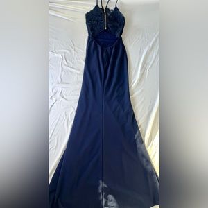 Navy Blue Long Backless Dress